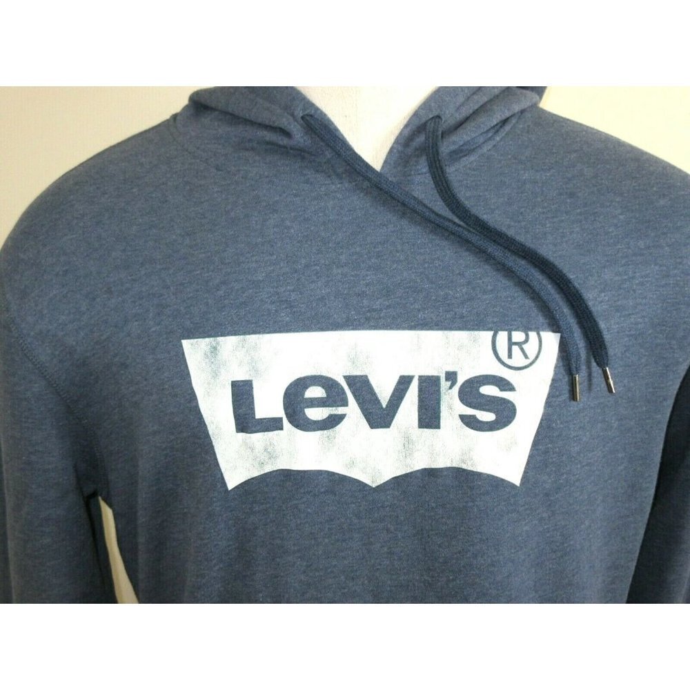 Levi's Men's Pullover Hoodie Cotton Blend Sweatshirt Blue White NWT Free Ship - Picture 2 of 3